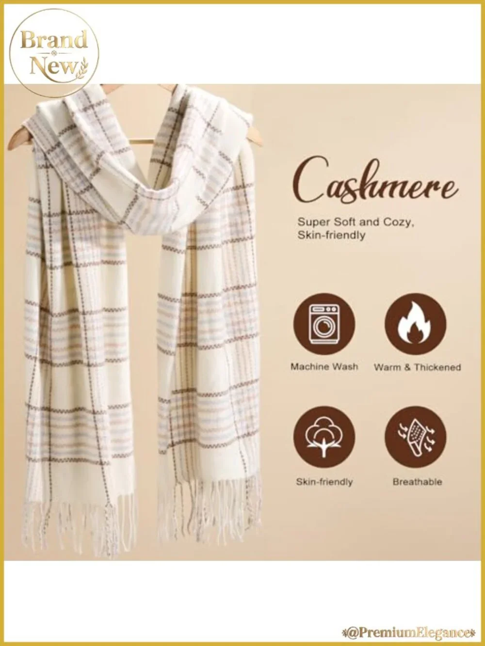 Women's Winter Scarf Warm Plaid Pashmina Shawl Wrap Polyester